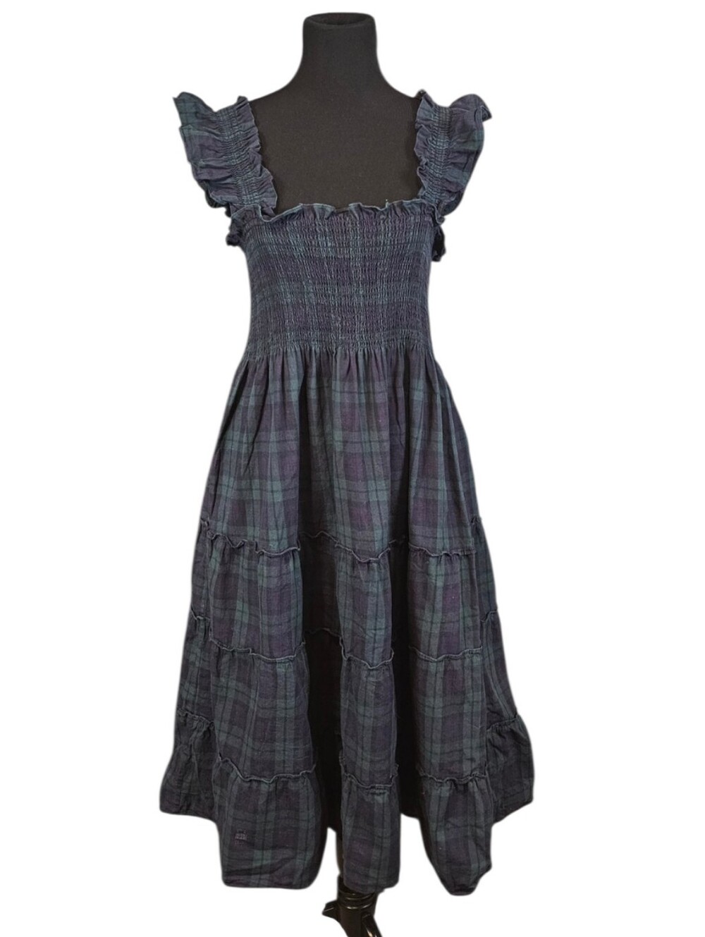 Hill House Home Ellie Nap Dress XL Blackwatch Tartan Plaid Smocked Cotton